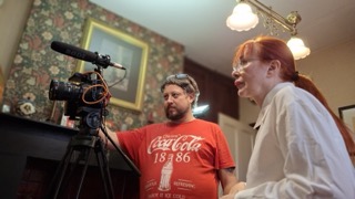 Jason Impey at the camera with Eileen Daly on set