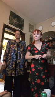 Eileen Daly and Pauline Peart in character on set