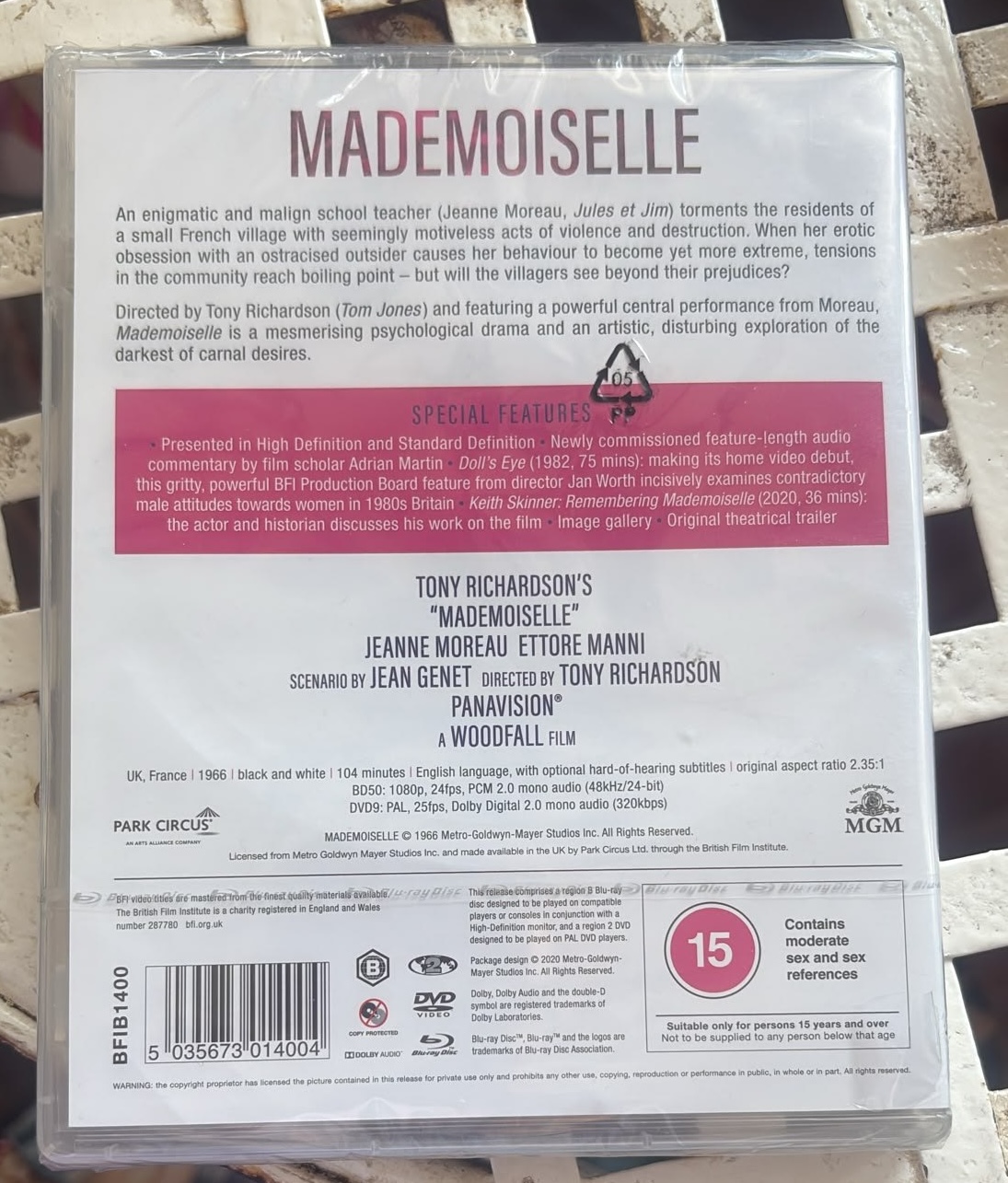 Back of the Mademoiselle case, listing Keith Skinner: Remembering Mademoiselle among the special features